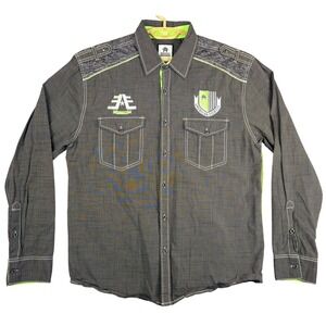 American Fighter Men's‎ Gray Long Sleeve Button Up Shirt Premium Athletics 2XL
